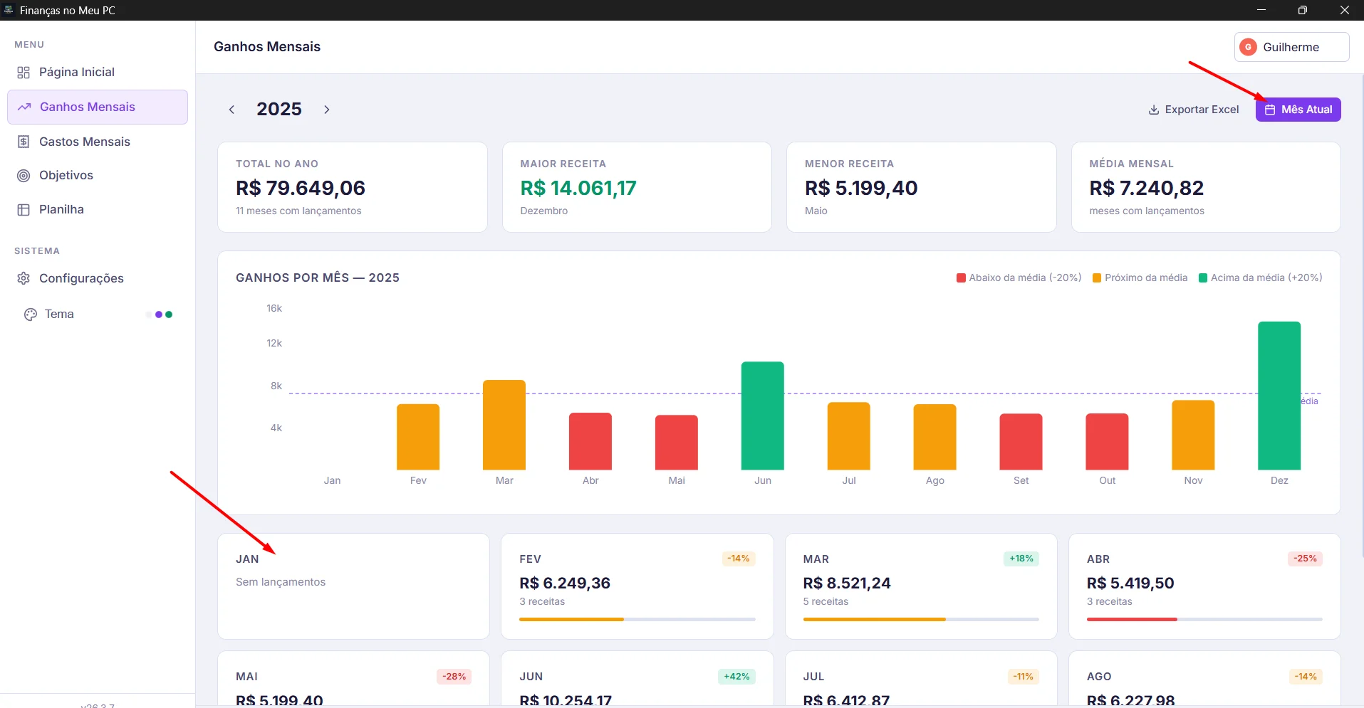 Escolha do mês - ganhos mensais