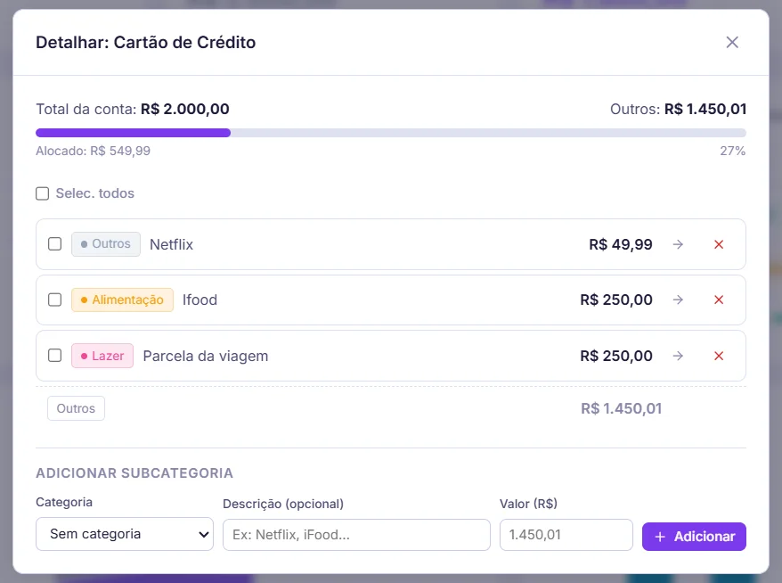 Subcategorias de gastos