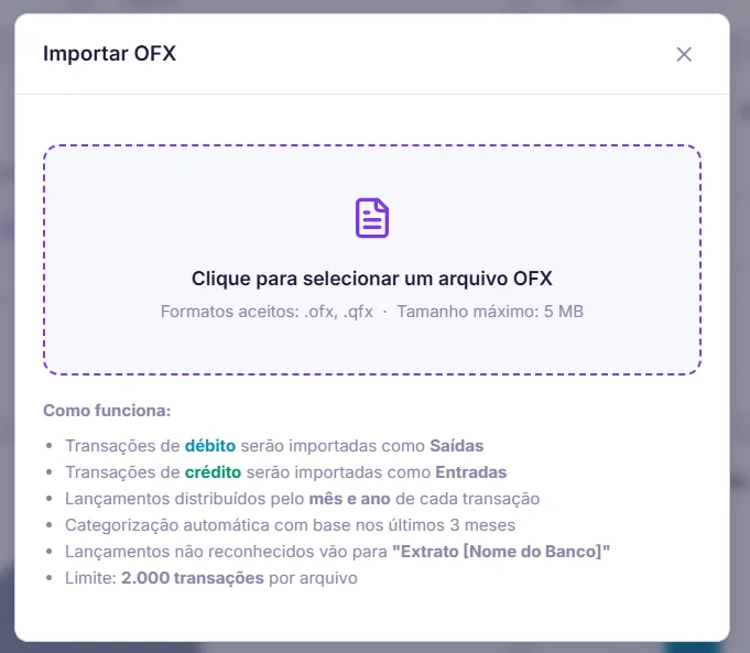 Importação do Extrato do Banco